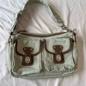 ✨️Light Sage Canvas Shoulder Bag with Brown Trim✨️